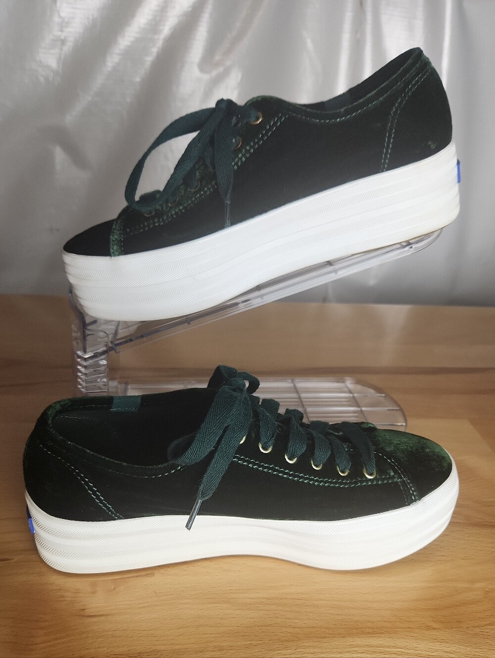 Keds Triple Up Platform Sneakers Womens 7.5 Green Velvet Chunky Platform Indie